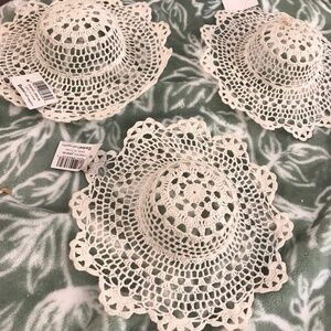 White stiff wicker craft doll hats lot 6 vintage